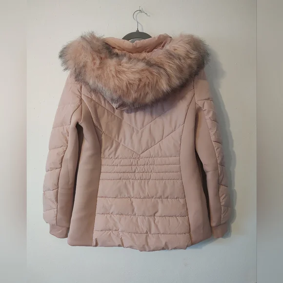 Michael Kors Faux Fur Trim Hooded Puffer Coat Blush Pink NWT Size Medium - Picture 2 of 10